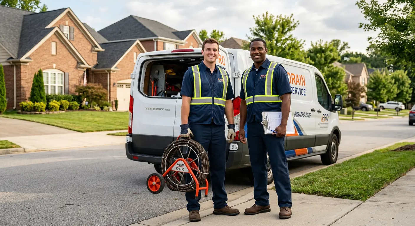 Sewer and drain service team with equipment ready for work in Wesley Chapel